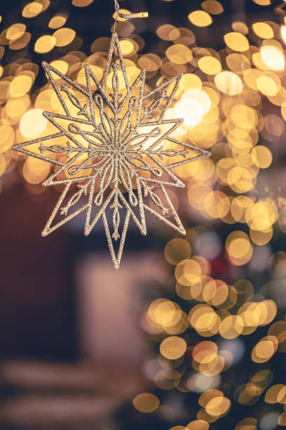 istock Christmas background with decorative snowflake with bokeh lights. 1922928226