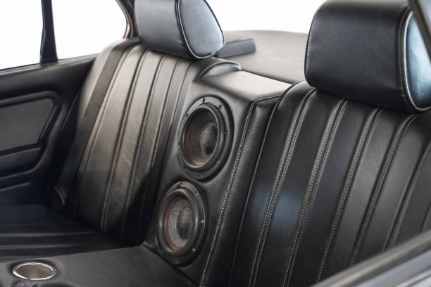 istock Image of car black leather back seats tuned with high performance sound system 1922942188