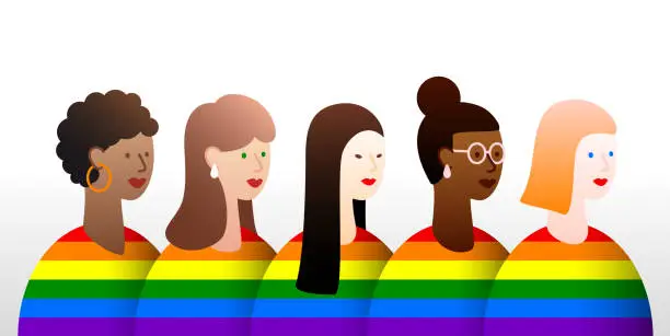 Vector illustration of A lesbian women in rainbow shirts