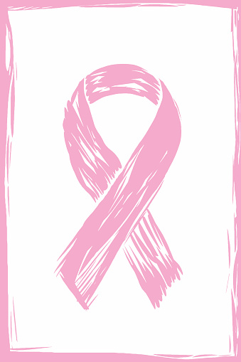 Pink ribbons representing a fight against breast cancer. Printmaking style