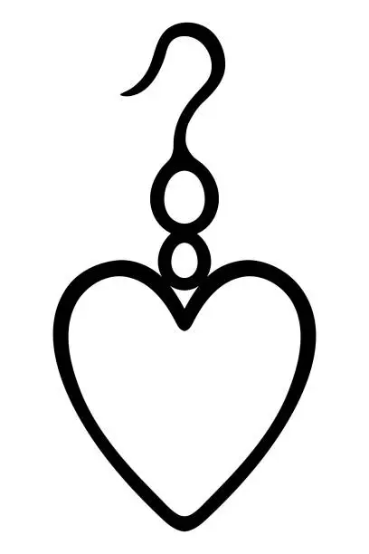 Vector illustration of Earring. Ear decoration with a bead and a heart. Sketch. Precious item with a hook. Fashion jewelry.