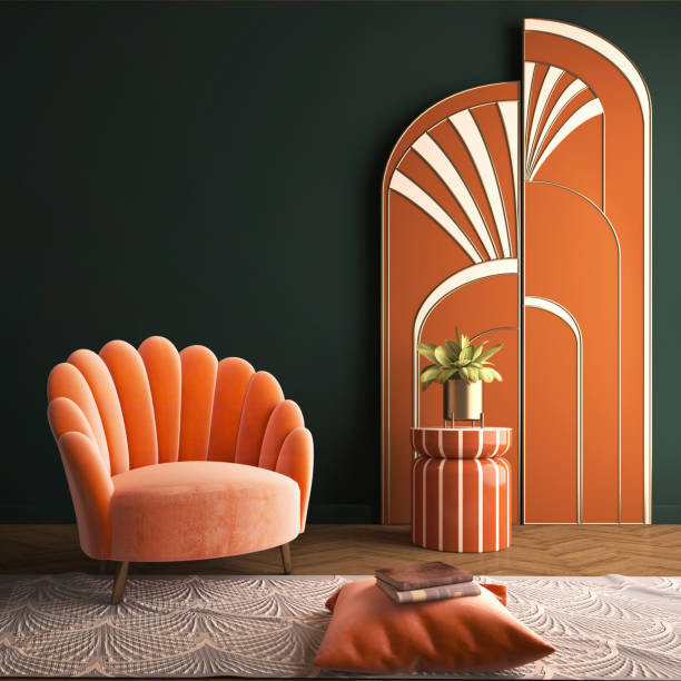 istock Art Deco interior in classic style with orange armchair.3d rendering. 1922995084