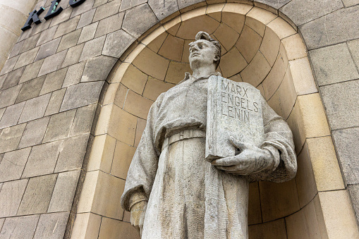 Warsaw, Poland. Detail of a statue in the Palace of Culture and Science (Palac Kultury i Nauki - PKiN)