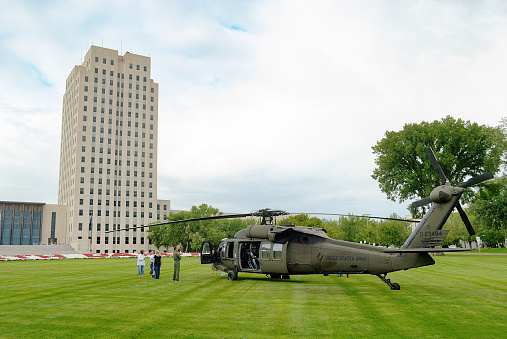 Blackhawk helicopter parked on the mall of the North Dakota State Capitol grounds August 14th, 2008