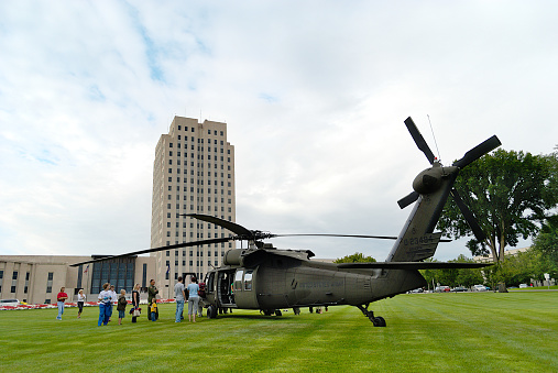 Blackhawk helicopter parked on the mall of the North Dakota State Capitol grounds August 14th, 2008