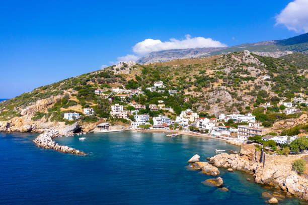 Therma village on Ikaria island with thermal springs, Greece. Therma village on Ikaria island with thermal springs, Greece. ikaria island stock pictures, royalty-free photos & images