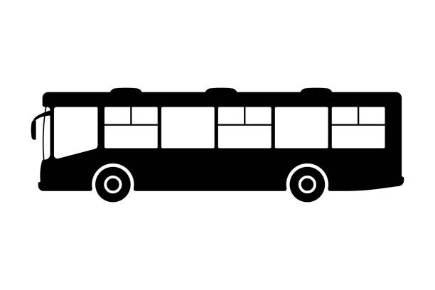 illustrazioni stock, clip art, cartoni animati e icone di tendenza di bus icon. black silhouette. side view. vector simple flat graphic illustration. isolated object on a white background. isolate. - autobus