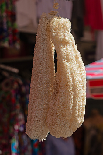 Loofah sponge in the market, natural cleaner.