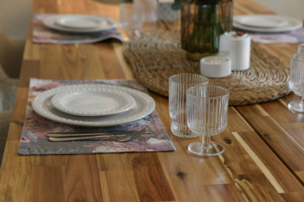 istock Beautiful table setting. Plates, cutlery, glasses and napkin 1923118588