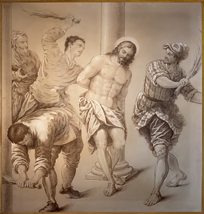 Vicenza - The painted monochrome copy of Flagellation in the Cathedral by Alessandro Maganza (1587-1589) destroyed during World War II.