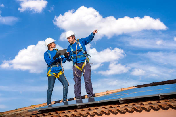 istock Male and female workers installing solar panels in a roof 1923228387