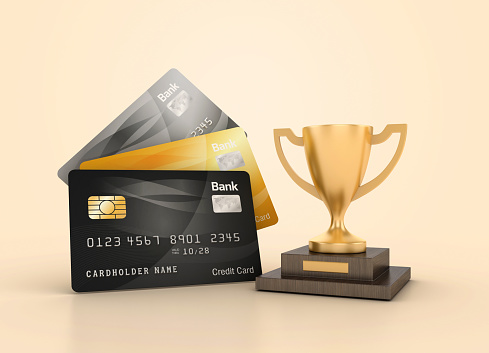 3D Trophy with Credit Cards - Color Background - 3D Rendering
