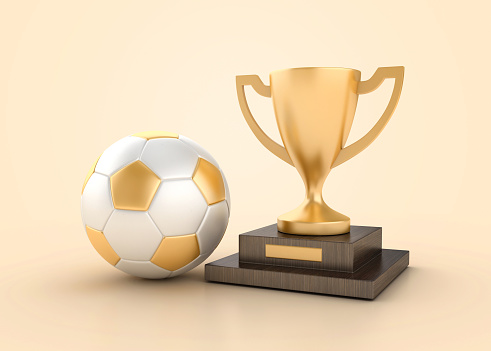 3D Trophy with Soccer Ball - Color Background - 3D Rendering