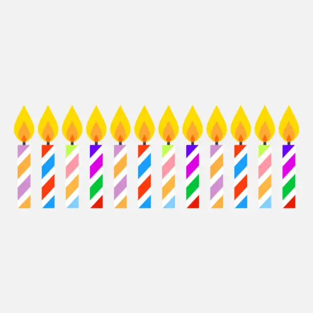 Vector illustration of Birthday candles, striped colorful set, vector illustration.