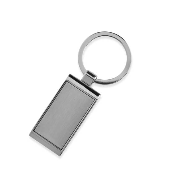 istock Metallic keychain isolated on white, top view 1923284243
