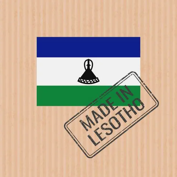 Vector illustration of Made in Lesotho badge vector. Sticker with Lesotho national flag. Ink stamp isolated on paper background.