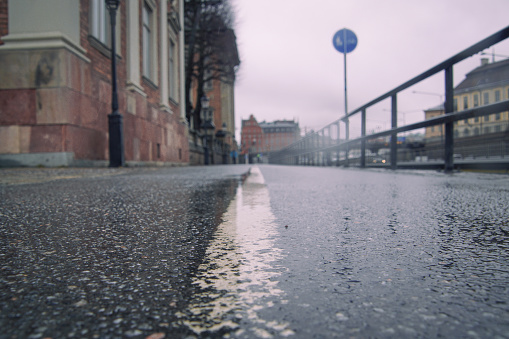 Close up of a street during rain