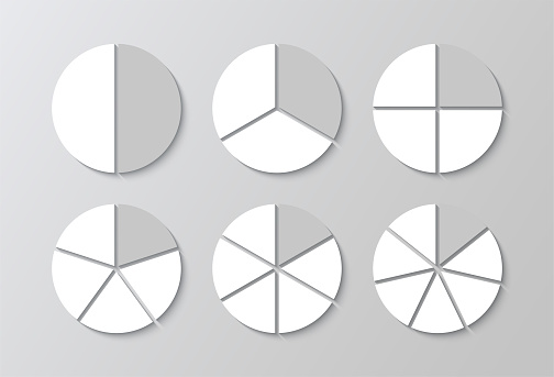 Pie diagram in shades of gray colors. Circle section template. Circular structure chart. Piechart with segments and slices. Circle graph. Set schemes with sectors. Vector illustration