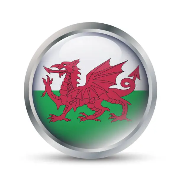 Vector illustration of Wales Flag 3D Badge Illustration