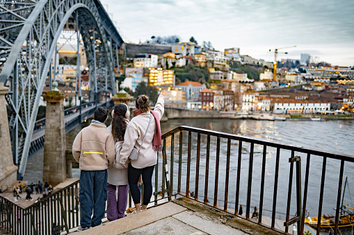 Tourist on the Dom Luis I Bridge in Porto, Portugal