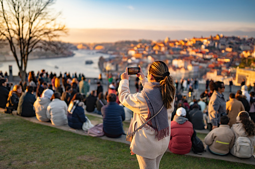 Tourist at Jardim do Morro in Vila Nova de Gaia, Porto, Portugal