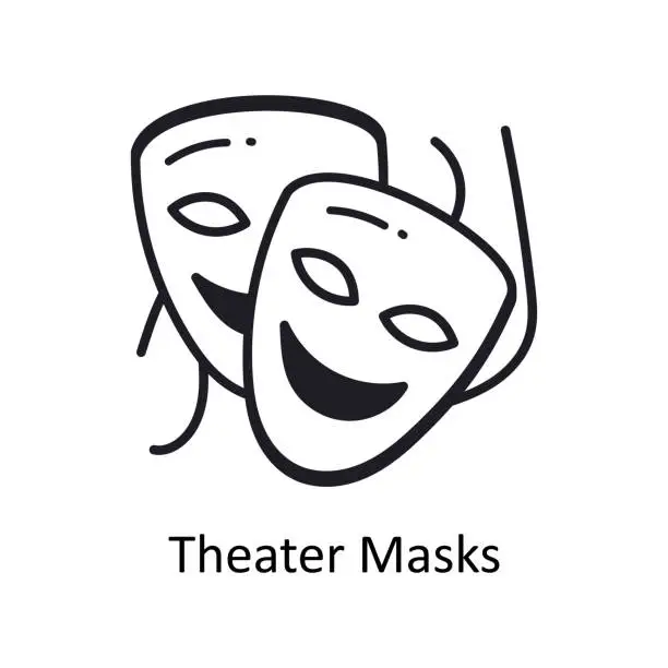 Vector illustration of Theater masks vector filled outline doodle Design illustration. Symbol on White background EPS 10 File