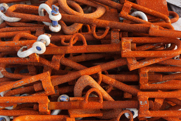 istock Rusty steel cable tensioner, model of ring to ring thread and straight rigging shackle with internal thread. 1923535862