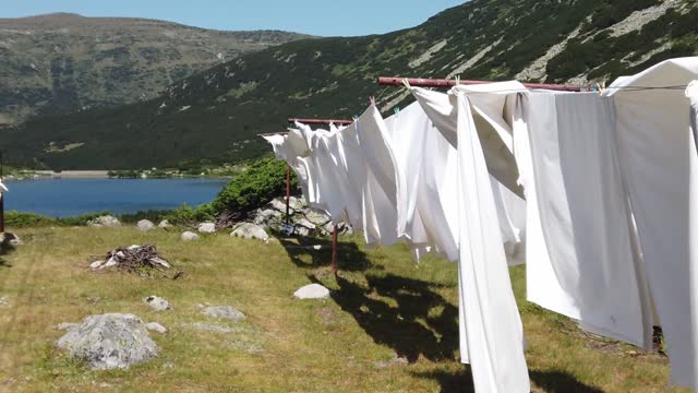White sheets drying