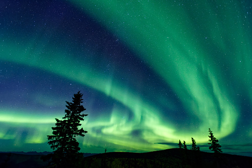 Aurora borealis over Dawson City, Yukon, Canada