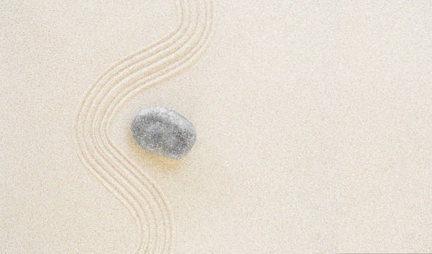 Zen Garden Sand White Background Japanese Balance Meditation Relax Buddhism Spirituality, Pattern Line Wave Mandala Mockup Spa Vacation Yoga Lifestyle Natural Summer, Texture Desert Coast Sea.