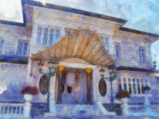 istock The mansion building Illustrations in chalk crayon colored pencils impressionist style paintings. 1923624196