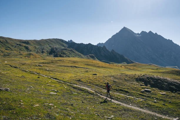istock Trail runner bounds along mountain trail 1923633598