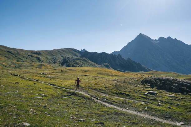 istock Trail runner bounds along mountain trail 1923635685