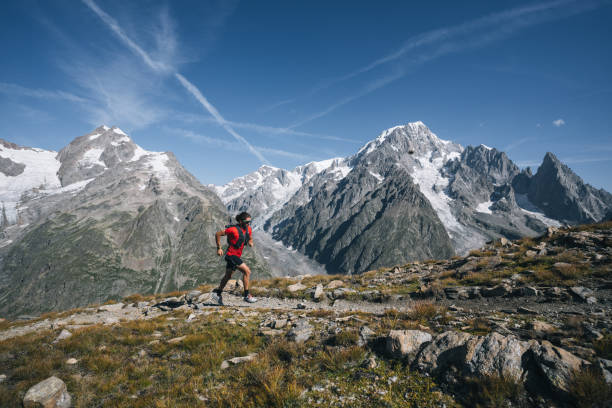 istock Trail runner bounds along mountain trail 1923637226