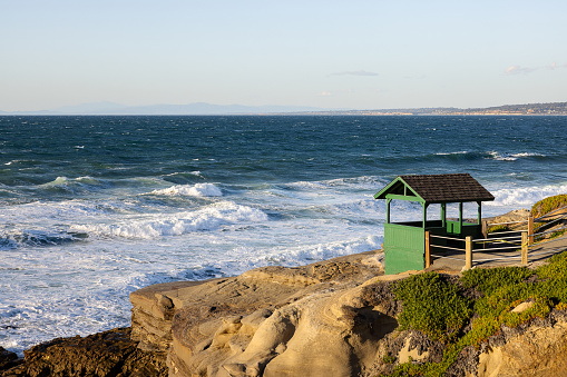 Rocky coastline with a lookout by the water in La Jolla , near San Diego in California