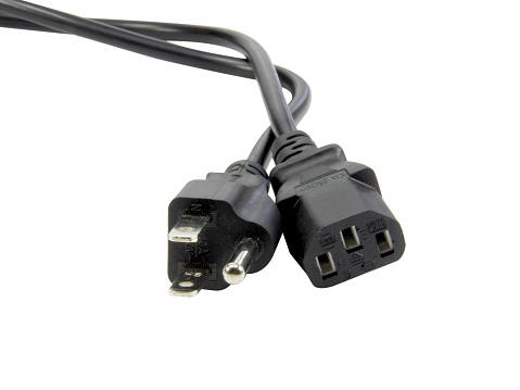 power plug,peripherals for computers isolated on white background with clipping path.Selection focus.