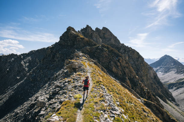 istock Trail runner bounds along mountain trail 1923644699