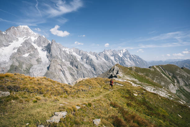 istock Trail runner bounds along mountain trail 1923646279