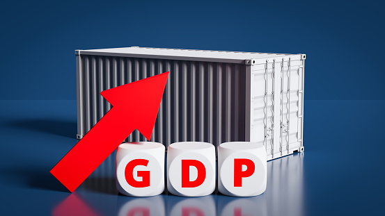 Concept of rising economic indicator GDP,3d rendering
