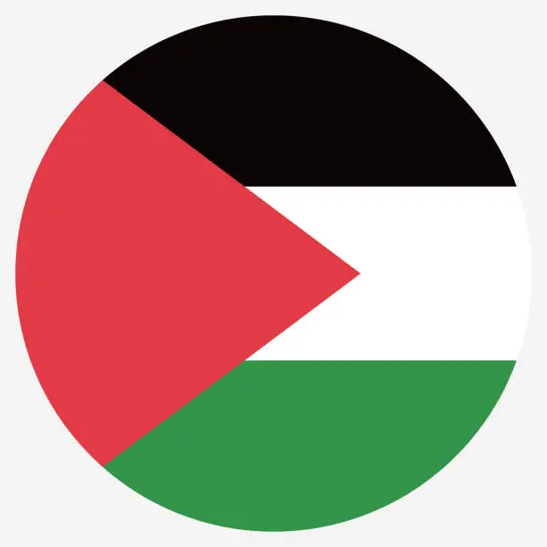 Vector illustration of Palestine flag. Button flag icon. Standard color. Circle icon flag. Computer illustration. Digital illustration. Vector illustration.