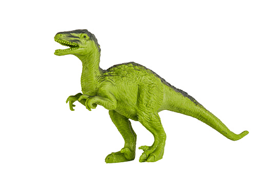 Plastic dinosaur toy on white background. Dinosaur figure plastic toy for young kid, monster model, Rubber dinosaur toy