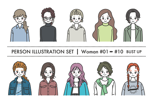 This is an illustration of 10 patterns of women.