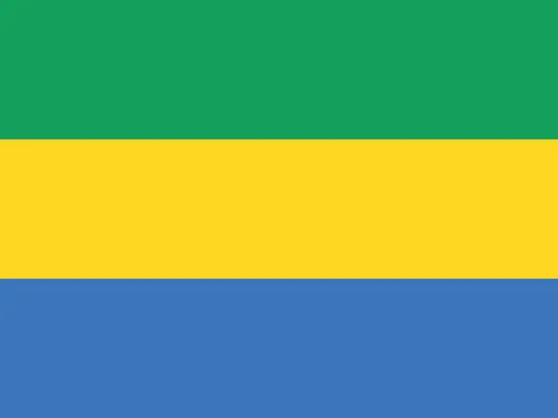 Vector illustration of Flag of Gabon. Flag icon. Standard color. Standard size. A rectangular flag. Computer illustration. Digital illustration. Vector illustration.