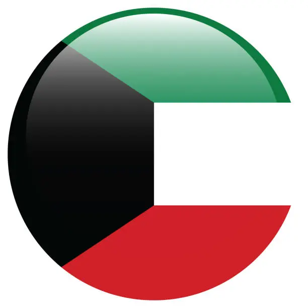 Vector illustration of Kuwait flag. Button flag icon. Standard color. Circle icon flag. 3d illustration. Computer illustration. Digital illustration. Vector illustration.