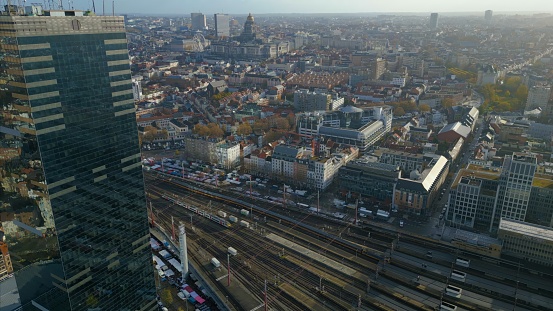 Aerial view of Brussels in Belgium on an early morning in fall