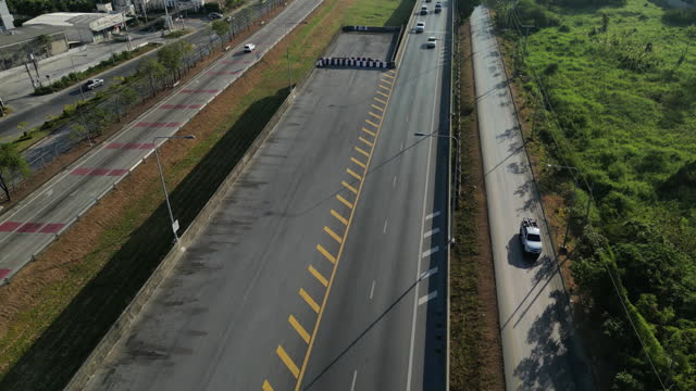 Cars moving on highway, aerial view