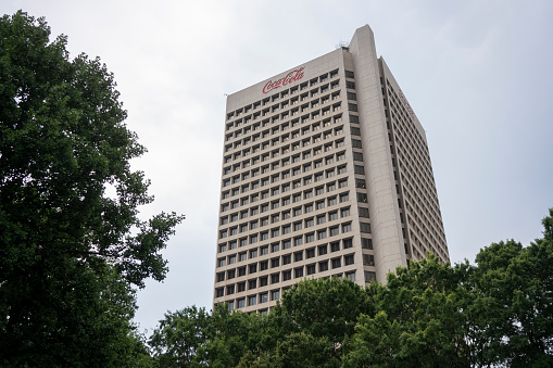 Atlanta, GA, USA - June 15, 2022: The Coca-Cola Company's headquarters building in Atlanta, Georgia. The Coca-Cola Company is a total beverage company, best known as the producer of Coca-Cola.