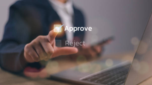 istock Hand touching to tick correct sign mark symbol for project approval and document approve concept. 1923832177