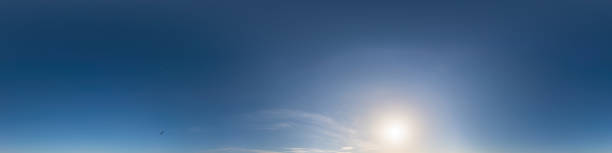 istock Dark blue sunset sky panorama with light Cirrus clouds. Seamless hdr 360 panorama in spherical equirectangular format. Full zenith for 3D visualization, sky replacement for aerial drone panoramas. 1923858365