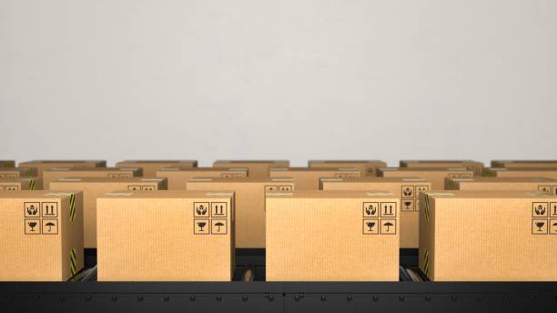 istock The concept of e-commerce, delivery and packaging services. Cardboard boxes on the conveyor line, highlighted on a light background. 3d illustration 1923877361